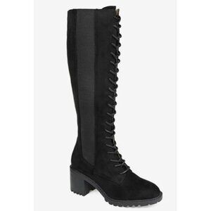 Journee Black Suede Knee-High Lace Up Block Heel Boots Sz 8 NEW